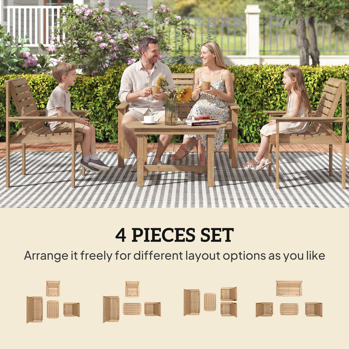 4 Piece Wooden Garden Furniture Set, Outdoor Garden Sofa Set with 2 Ar