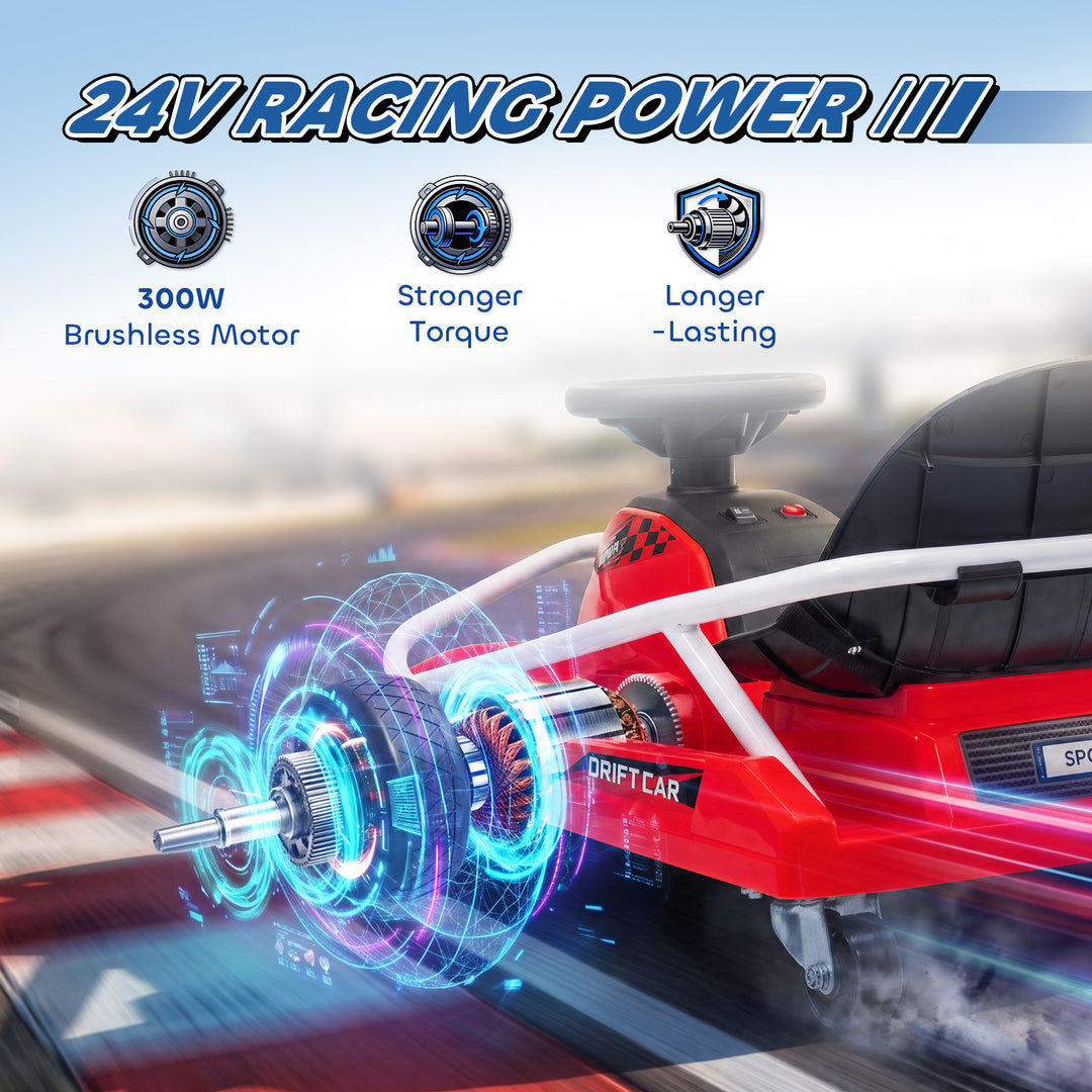 24V Electric Go Kart for Kids with Drift Mode, 300W Brushless Motor, S