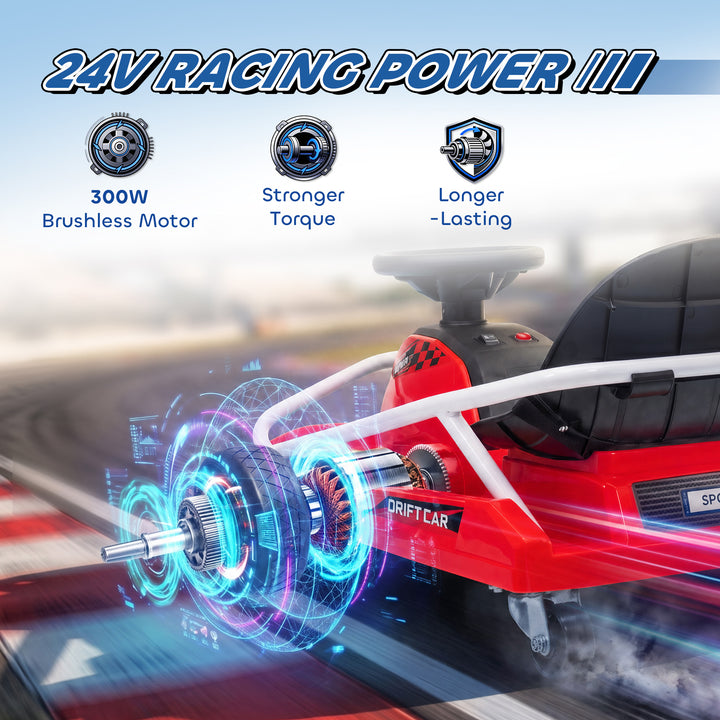24V Electric Go Kart for Kids with Drift Mode, 300W Brushless Motor, S