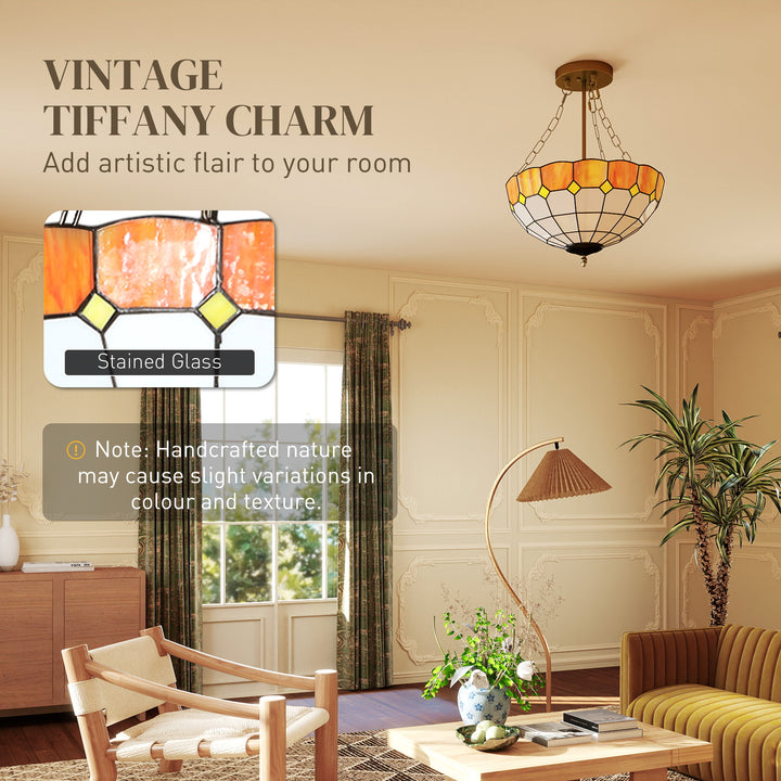 Tiffany Style Ceiling Light, Vintage Chandelier with 3 E27 Sockets, Se