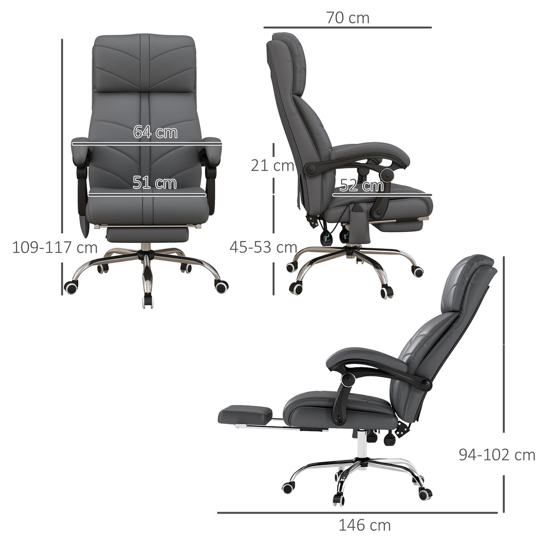 High Back Vibration Massage Office Chair, Heated Reclining PU Leather Computer Chair with Footrest, Grey
