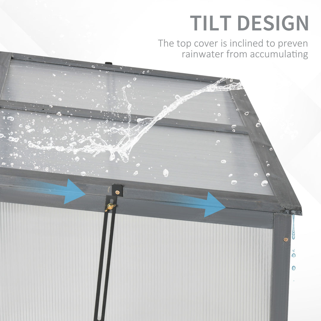 Wooden Cold Frame, Small Polycarbonate Greenhouse for Plants with Openable & Tilted Top Cover, Grey, 100 x 65 x 40cm