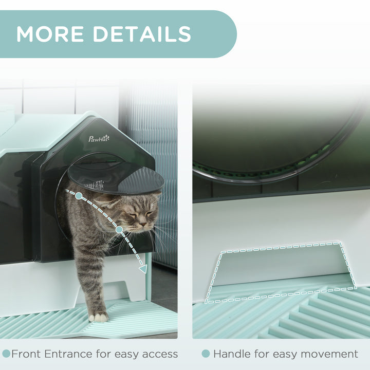 PawHut Cat Litter Tray, Hooded with Scoop, Easy Clean, Privacy for Cats, Light Blue | Aosom UK