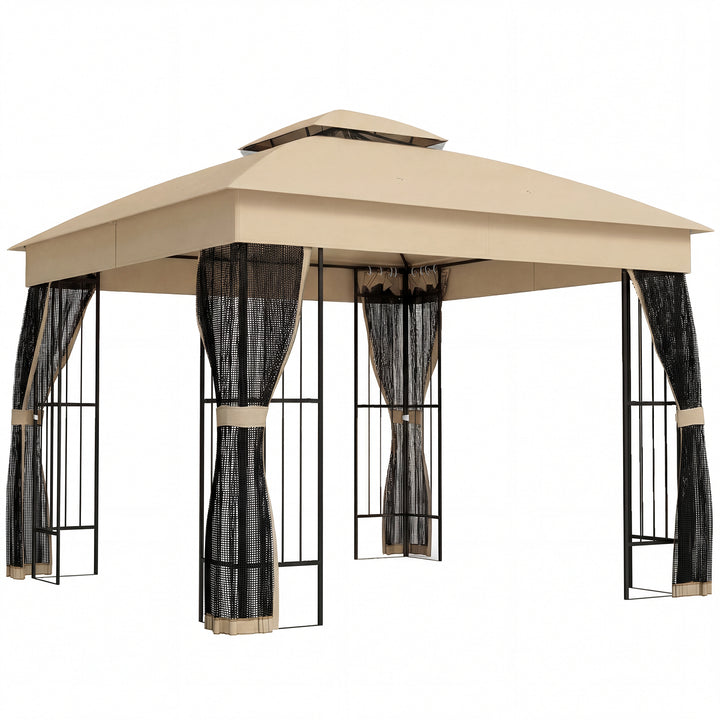 3 x 3 m Outdoor Garden Gazebo with Post Shelves, UPF50+ Double Roof Pa