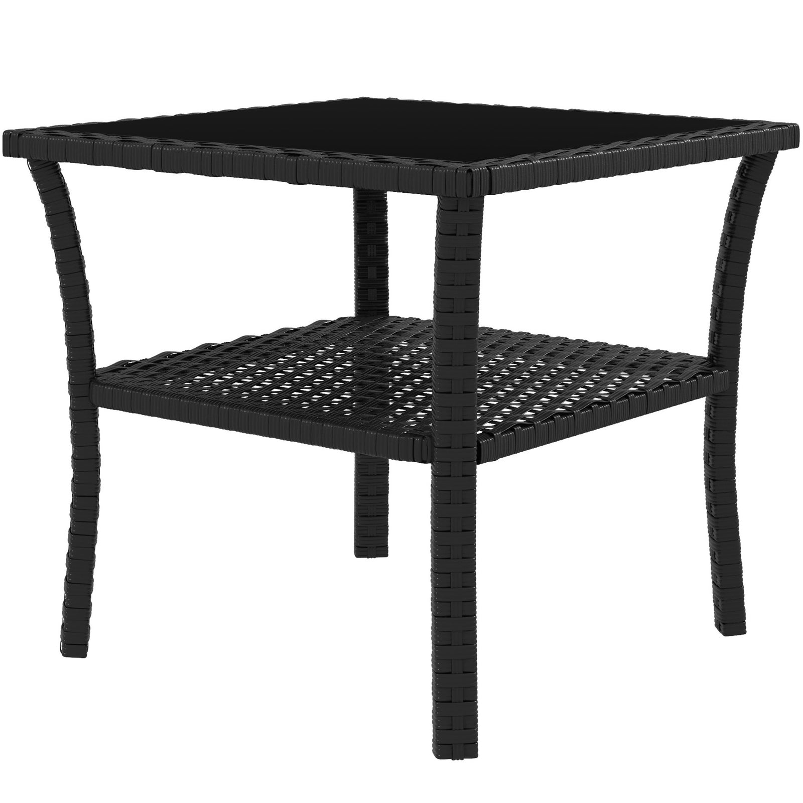 Two-tier PE Rattan Square Coffee Table - Black