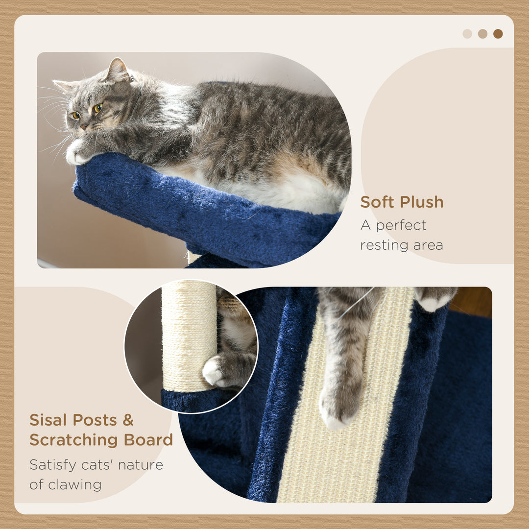 PawHut Sisal Cat Activity Tree, Rest & Play Centre with 2 Houses, Durable, Navy Blue | Aosom UK