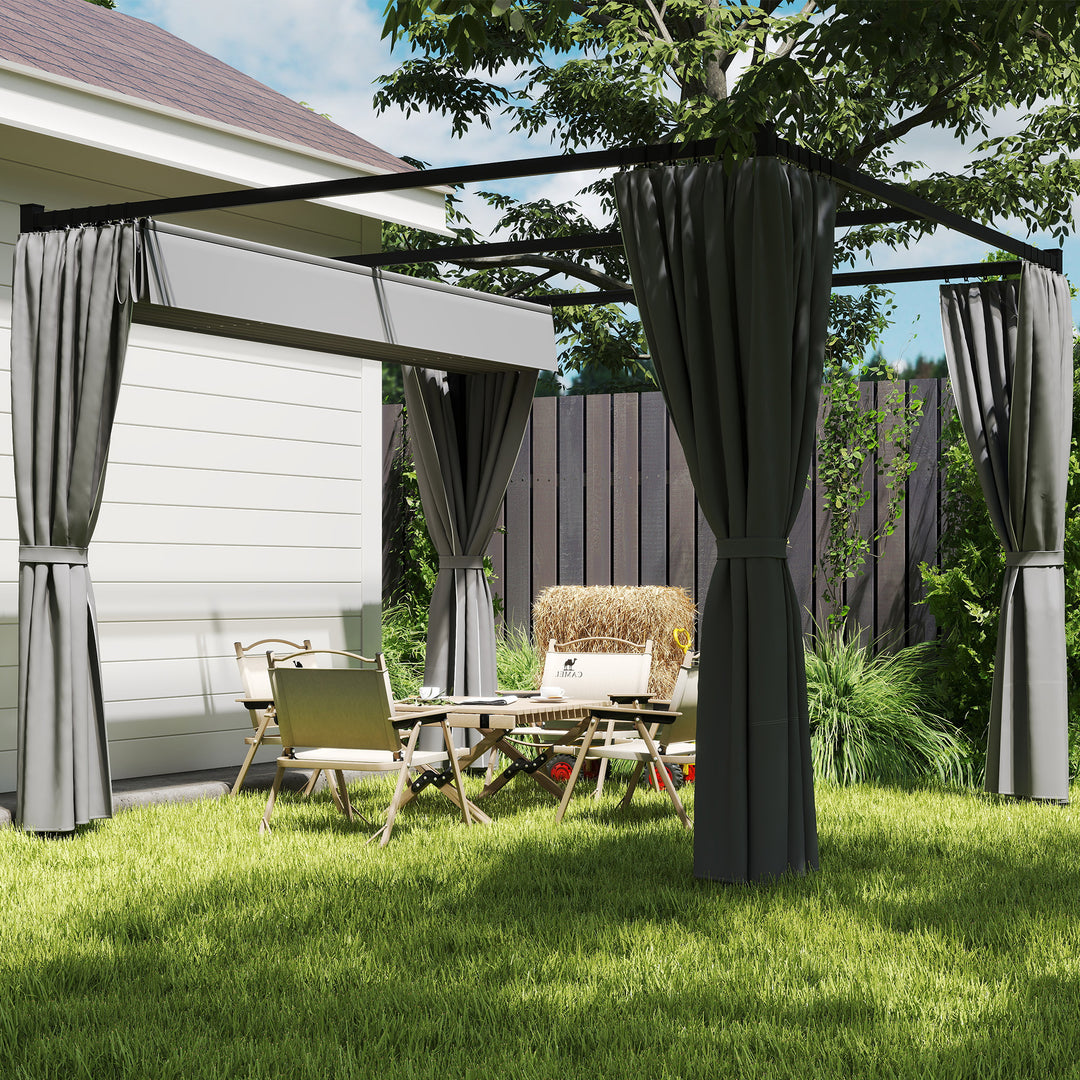 3 x 3m Moving Canopy Metal Pergola, with Curtains - Grey