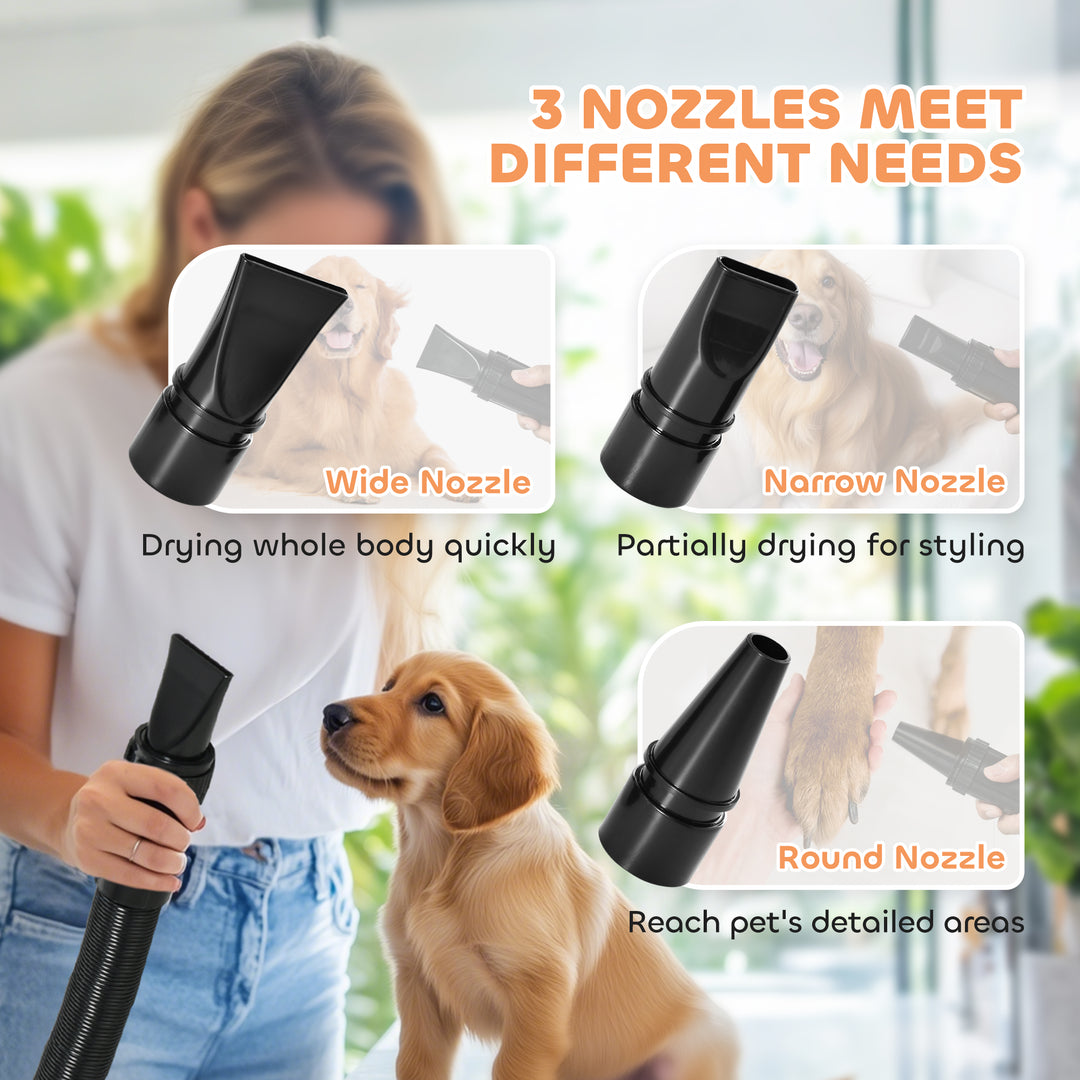 2200W Dog Hair Dryer with Auto Adjustable Temperature & Airflow, 3 Nozzles, Digital Screen, for Dogs Cats, White