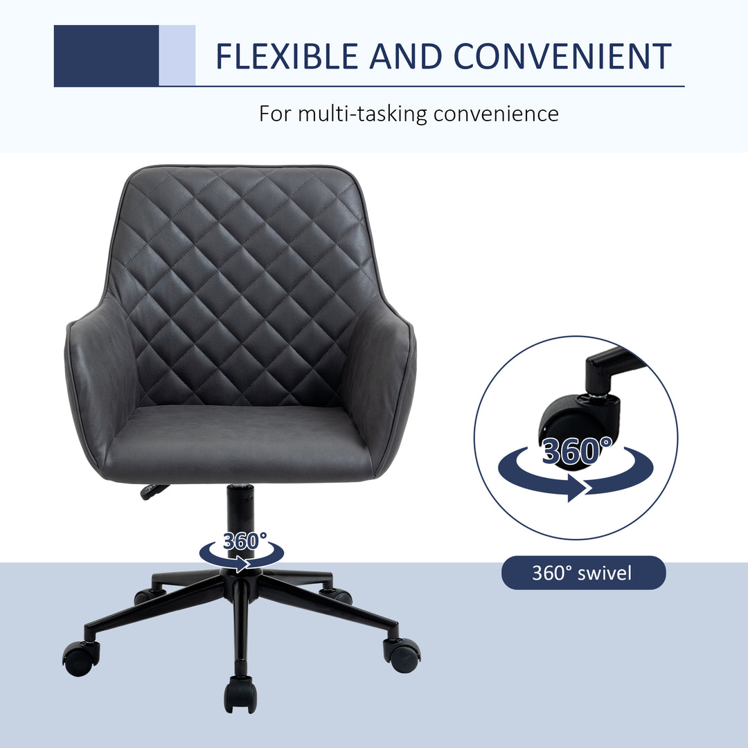 Office Desk Chair, Leather-Feel Fabric Computer Swivel Chair with Rolling Wheels and Adjustable Height for Home, Grey