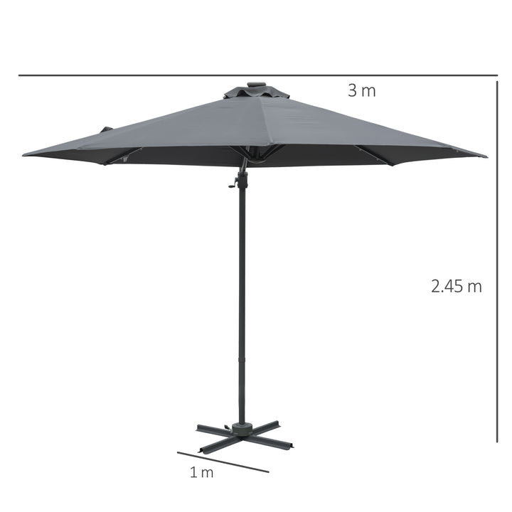 3(m) Cantilever Roma Parasol Patio Sun Umbrella with Crank & Tilt LED Solar Light Cross Base 360° Rotating Outdoor, Dark Grey