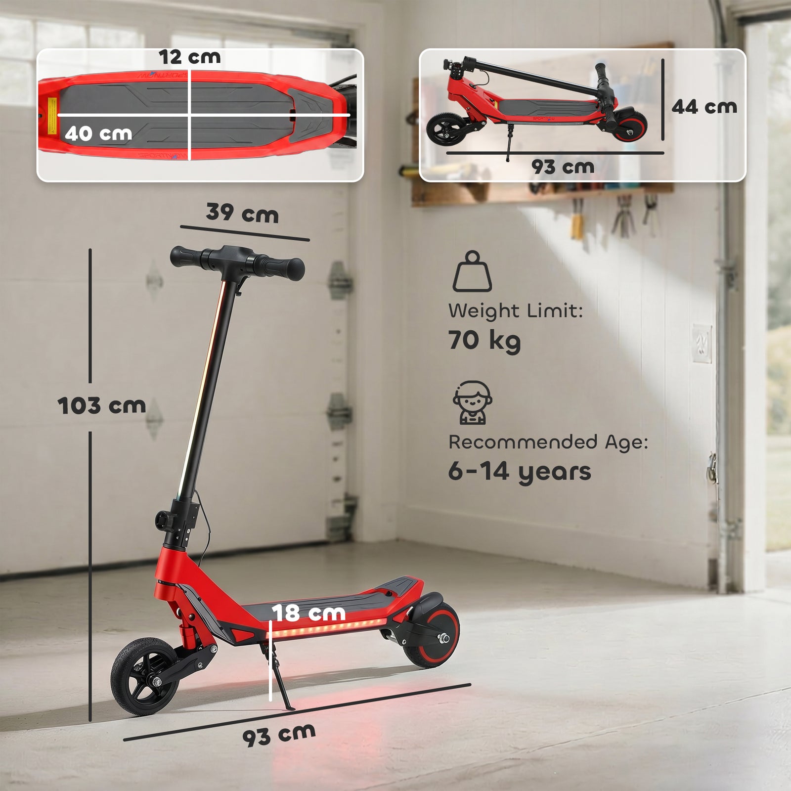 Electric Scooter for Kids, Foldable E Scooter for Age Age 6+ with LED 