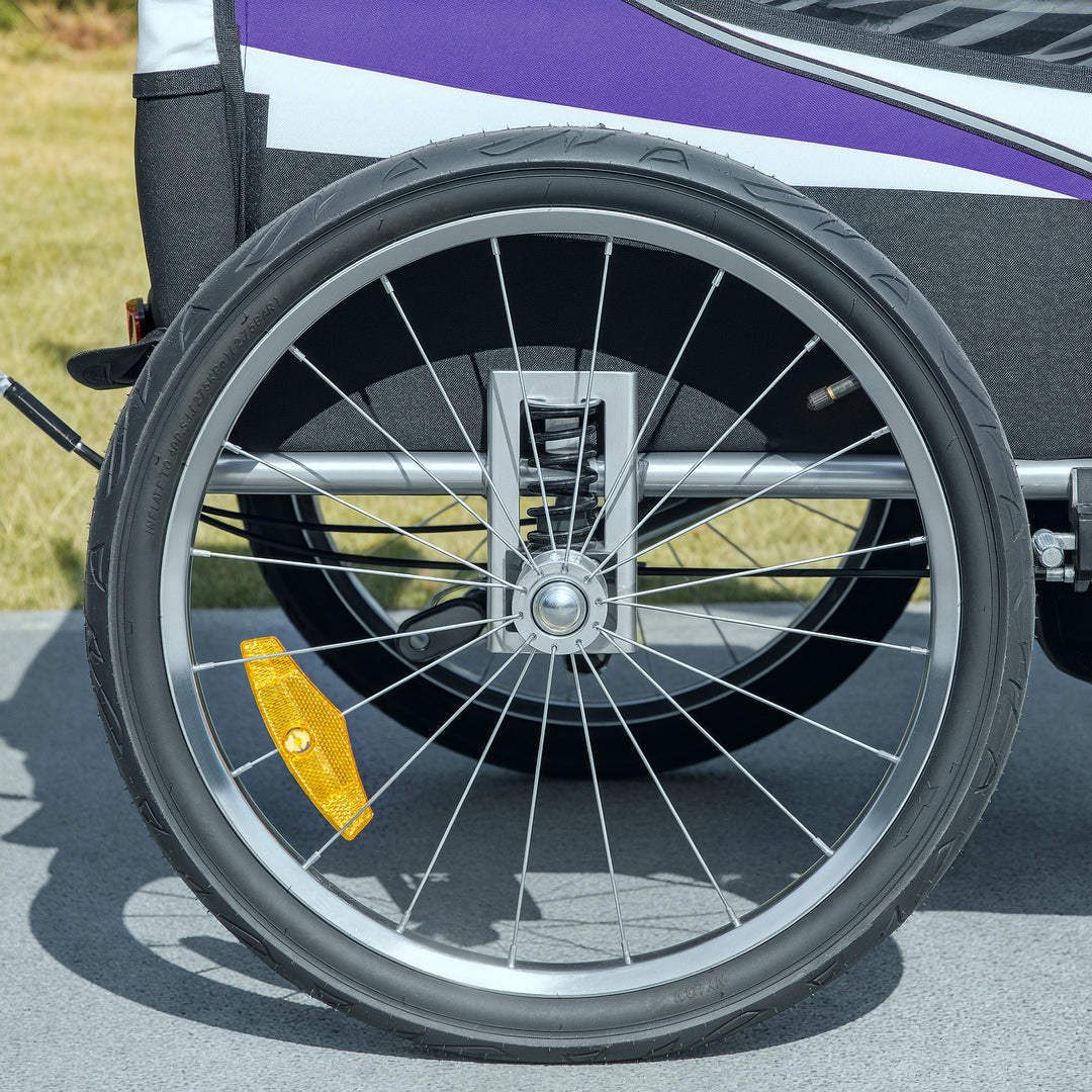 Baby Bike Trailer with 5 Point Harness, Steel Frame, Reflectors, Safety Flag, Hitch Coupler, Purple
