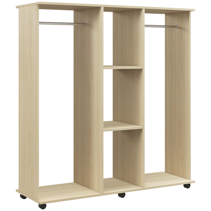 Open Wardrobe Double Mobile Storage Shelves Organizer W/6 Wheels-Natur