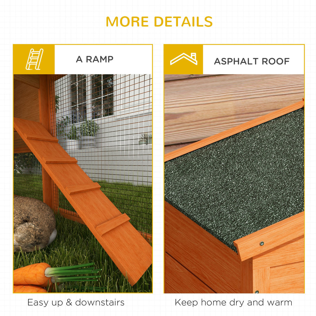 PawHut 2 Tier Rabbit Hutch with Run, Ramp, Slide-out Tray, for Garden, Yard, Orange | Aosom UK