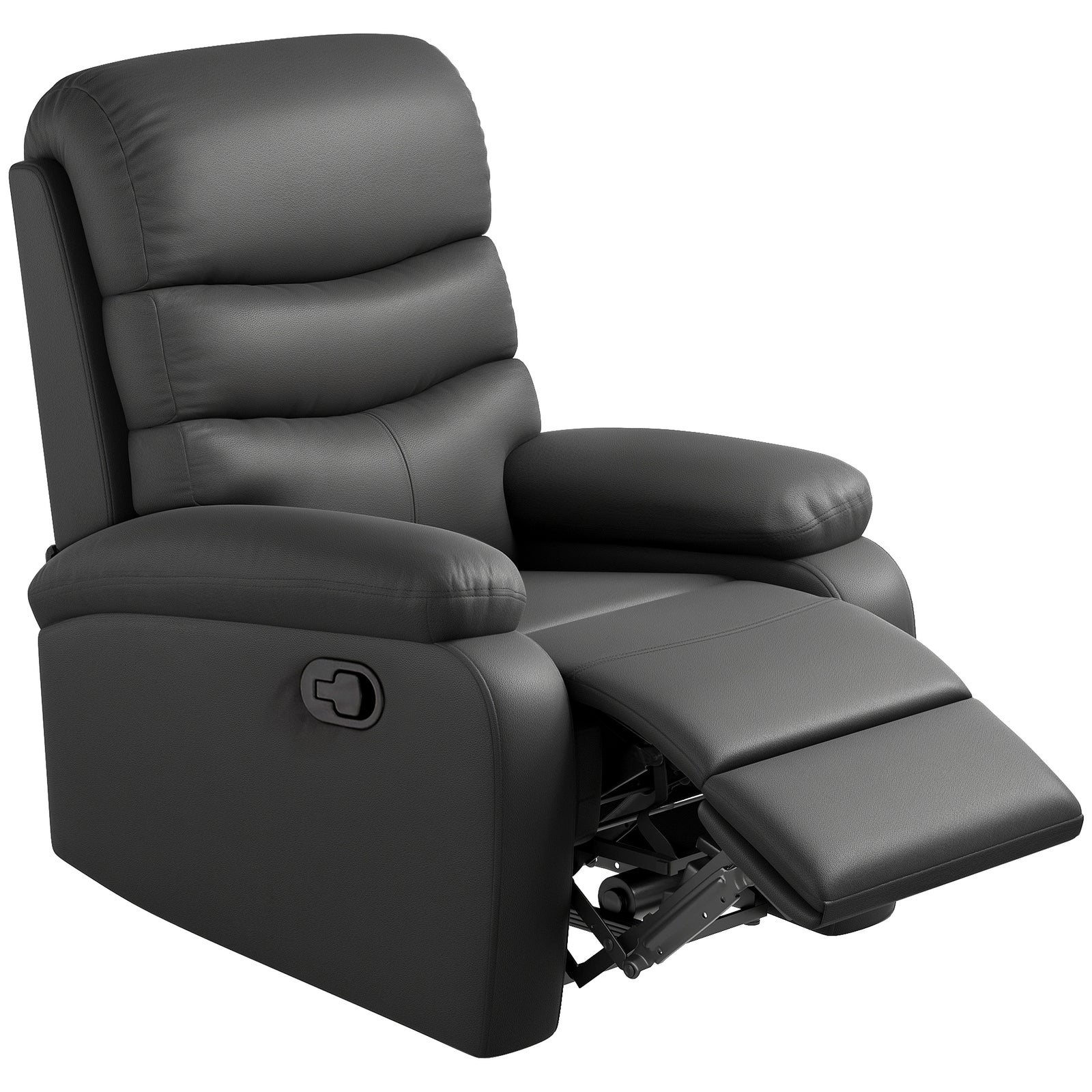 PU Leather Reclining Chair, Manual Recliner Chair with Padded Armrests, Retractable Footrest and Wood Frame, Black