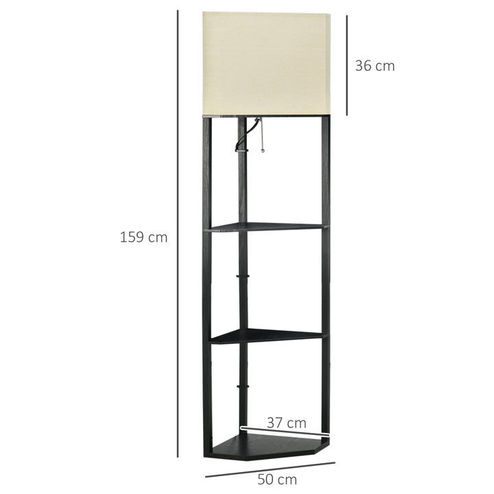 HOMCOM Floor Lamp with Shelves, Pull Chain Switch, Floor Standing Lamp, Modern Tall Standing Lamps for Living Room, Bedroom, Black | Aosom UK