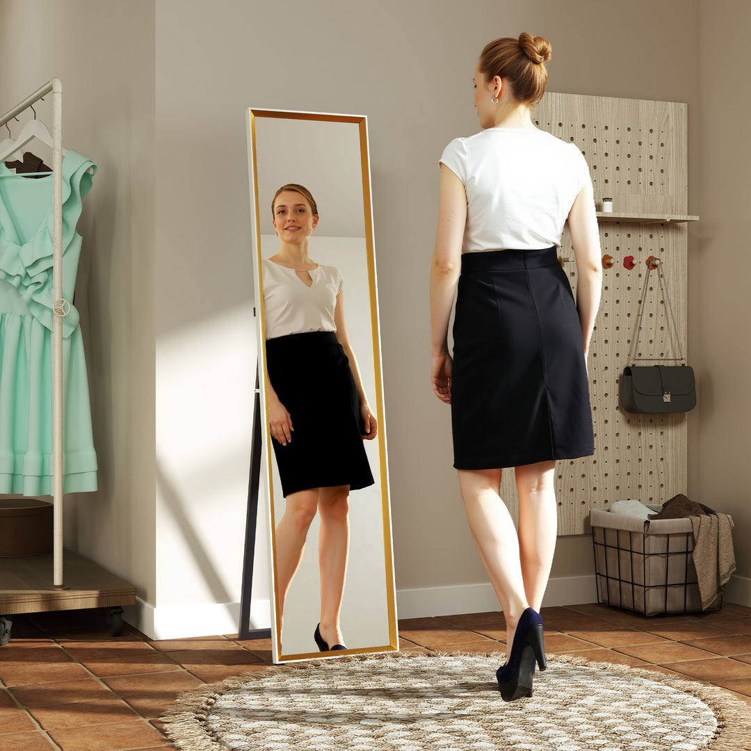 157 x 37cm Elegant Full-Length Mirror - White/Gold-Tone