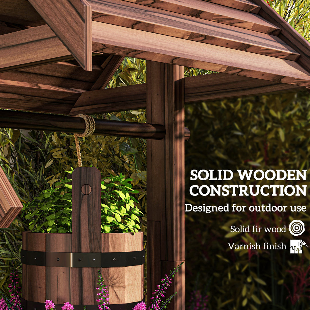Wood Wishing Well for Outside with Hanging Bucket, Wishing Well Plante