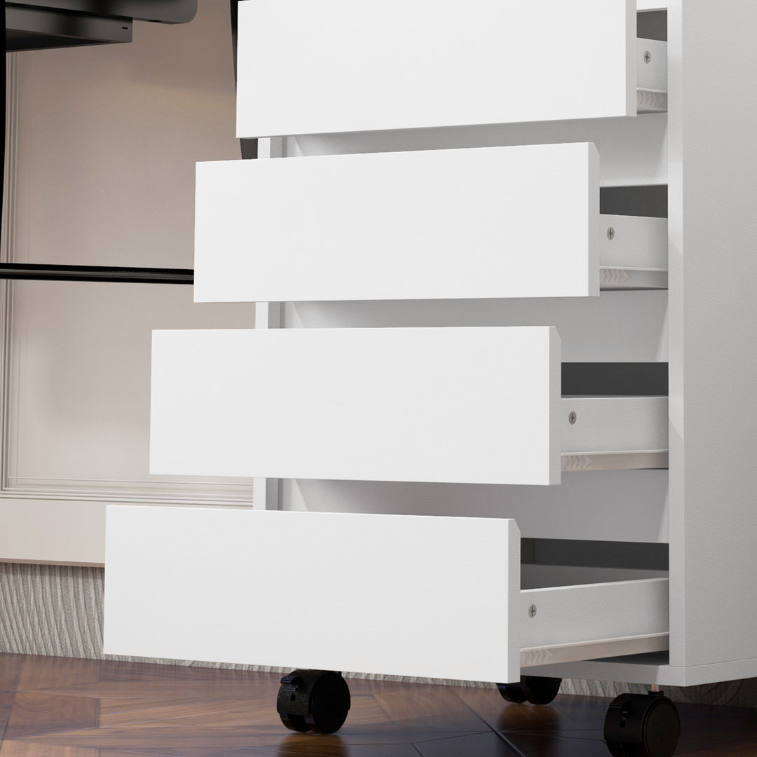 Four-Drawer Office Filing Cabinet, with Wheels - White