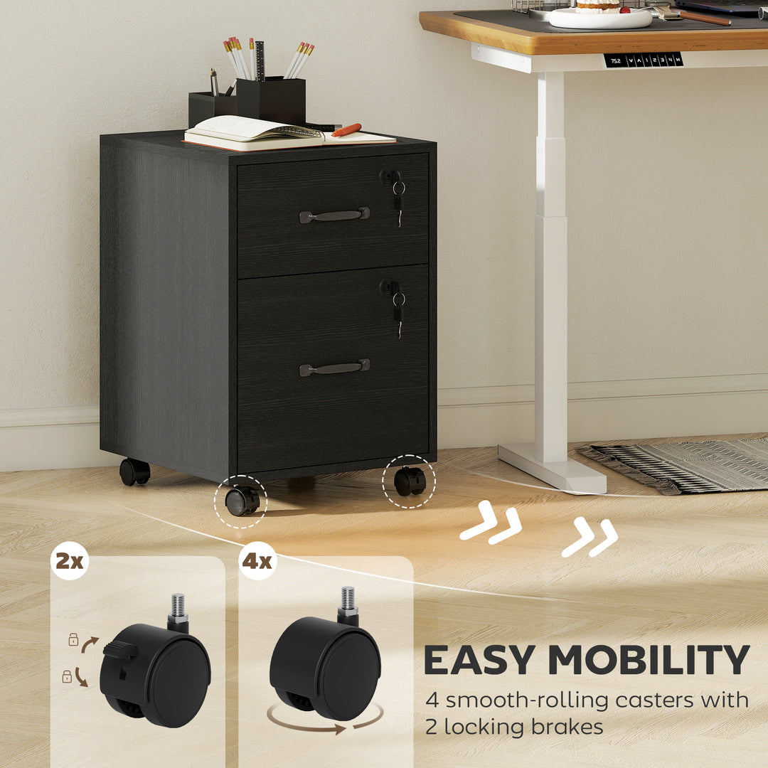 Rolling File Cabinet with 2 Drawers, Mobile Filing Cabinet with Hanging File Folder for Letter Sized Documents
