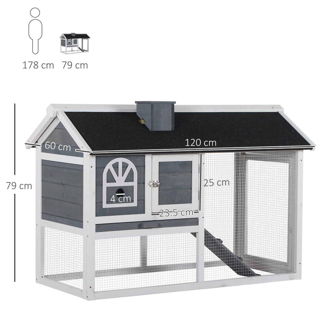 PawHut Rabbit Hutch Wood Bunny Cage Run Guinea Pig Hutch for Outdoor Indoor w/ Pull Out Tray Run Box Ramp Asphalt Roof for Small Animals | Aosom UK