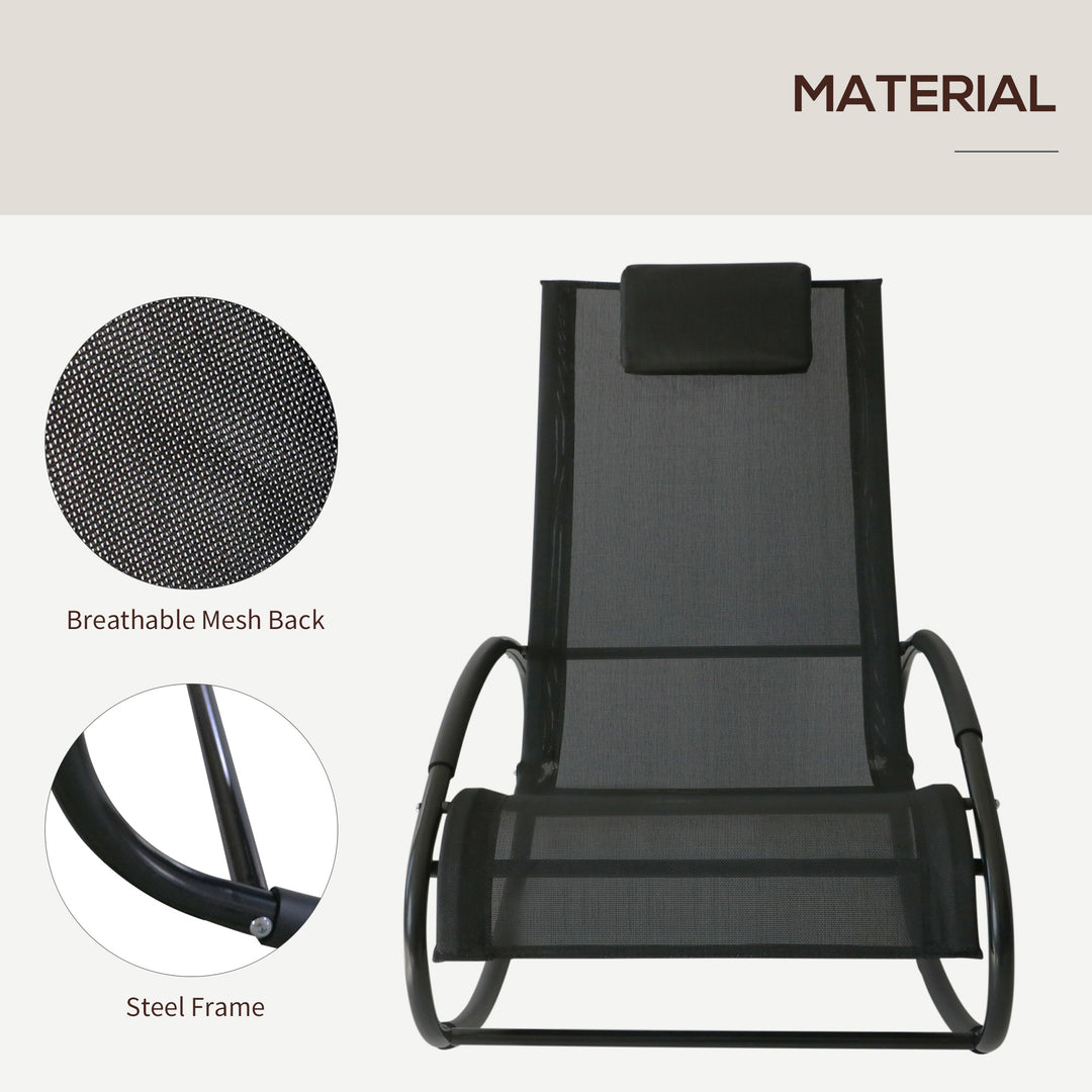 Rocking Chair Sun Lounger Recliner Rocker Texteline Fabric Patio Garden Relaxer with Pillow, Black