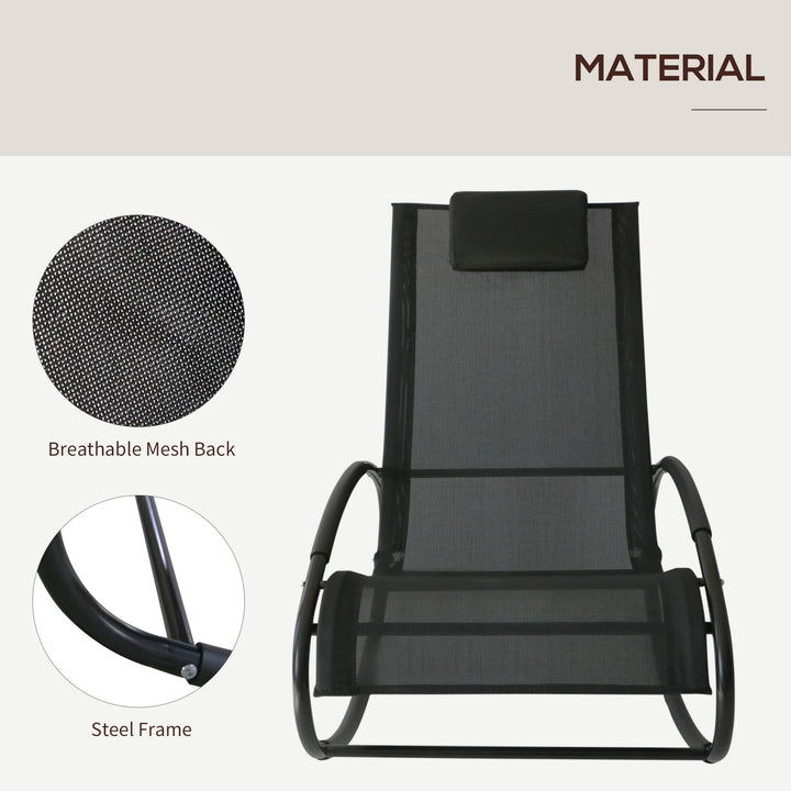Rocking Chair Sun Lounger Recliner Rocker Texteline Fabric Patio Garden Relaxer with Pillow, Black