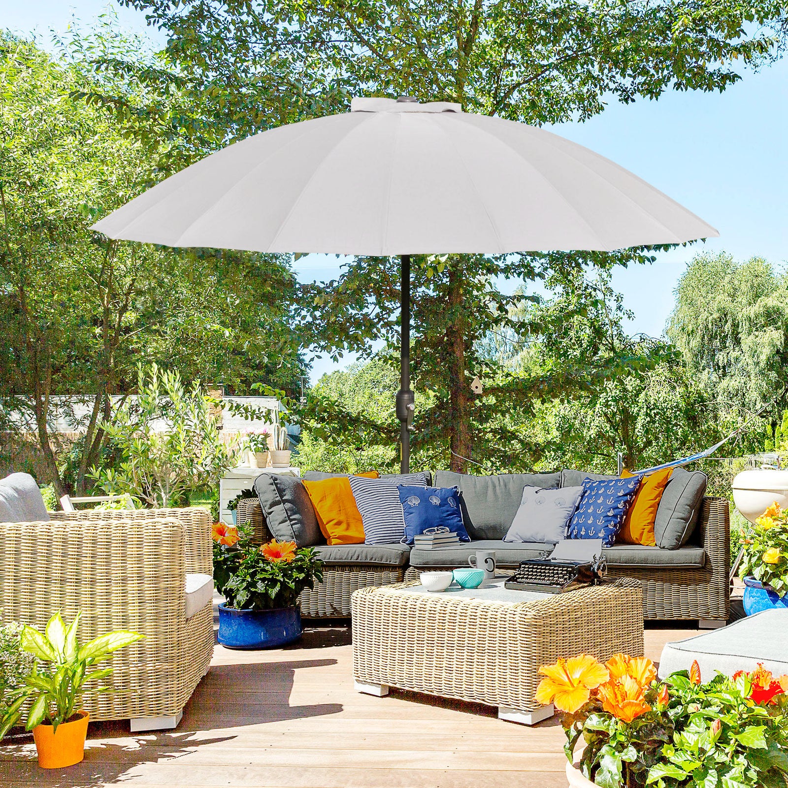 2.5m Tilting Parasol, with Pleated Canopy - Light Grey
