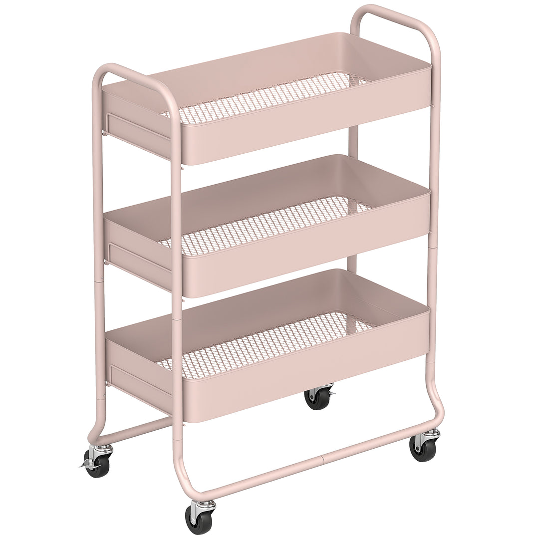 3-Tier Storage Trolley on Wheels, Rolling Utility Cart with Mesh Backets for Kitchen, Bathroom, Bedroom