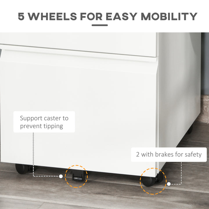 3 Drawer Filling Cabinet, Mobile Metal File Cabinet with Anti-tilt Design for Letter, A4, Legal Size, White