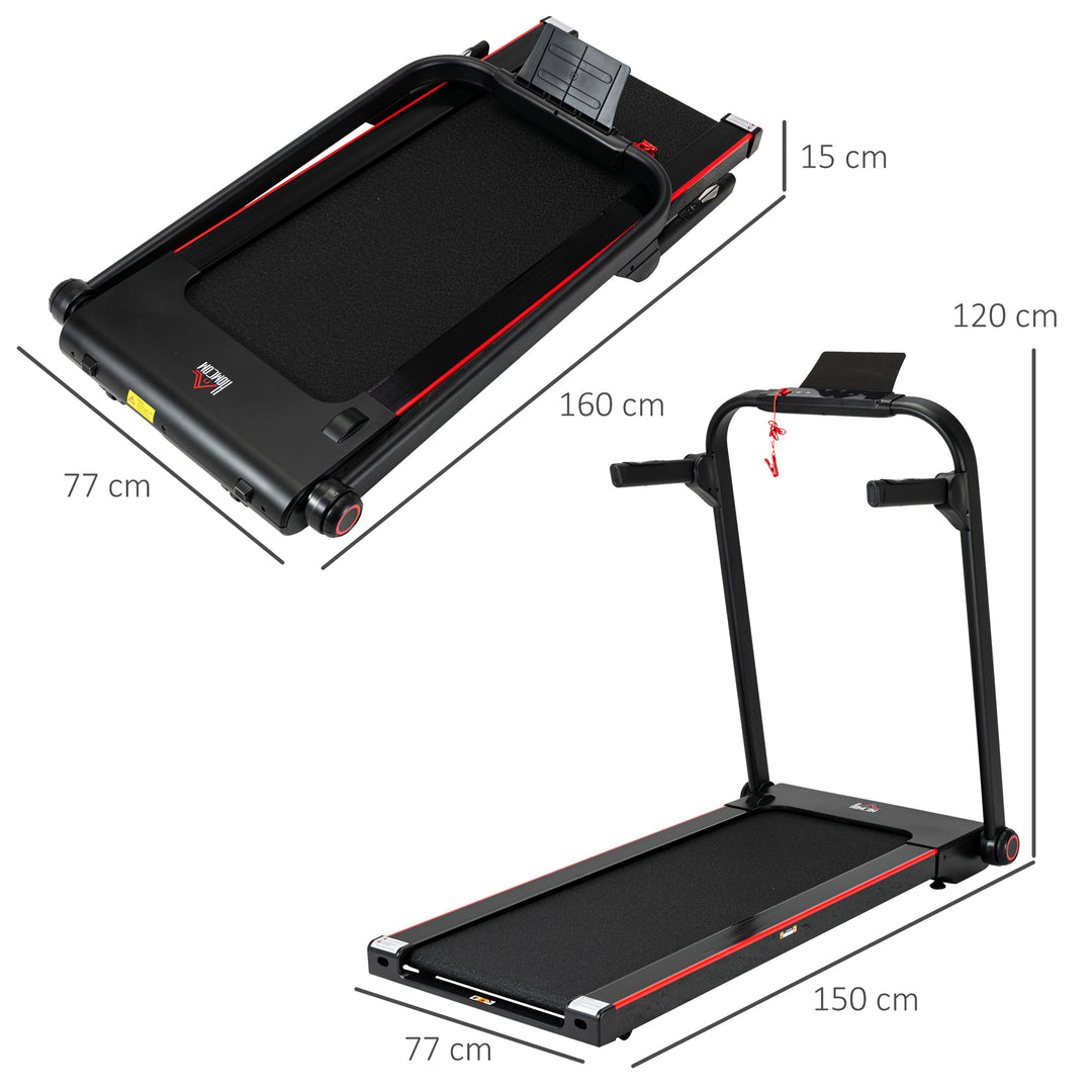 750W Folding Treadmill, 1-14km/h Electric Running Machine w/ Wheels, Safety Button, LED Monitor, Phone Holder for Home Office Jogging Fitness Exercise Workout