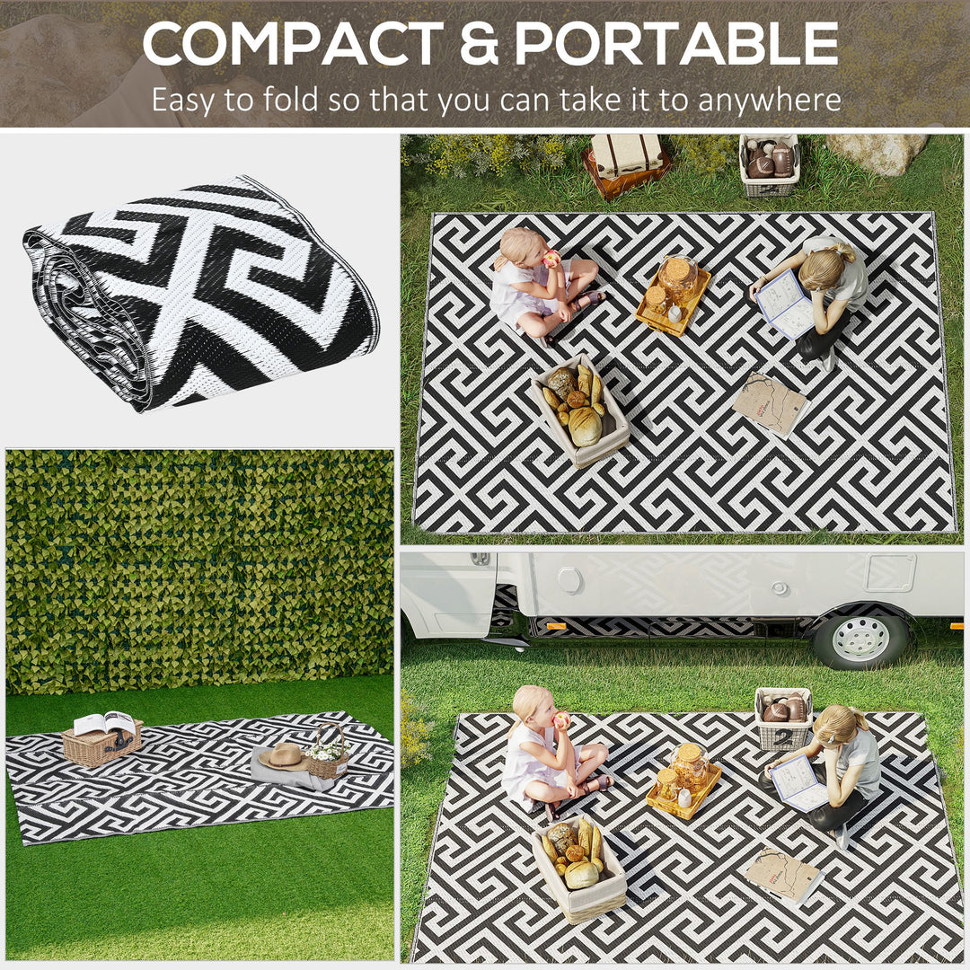 MCL 152 x 243 cm(5x 8ft) Outdoor Rug Reversible Mat Plastic Straw Rug Portable RV Camping Mat for Garden Deck Picnic Indoor, Black & White