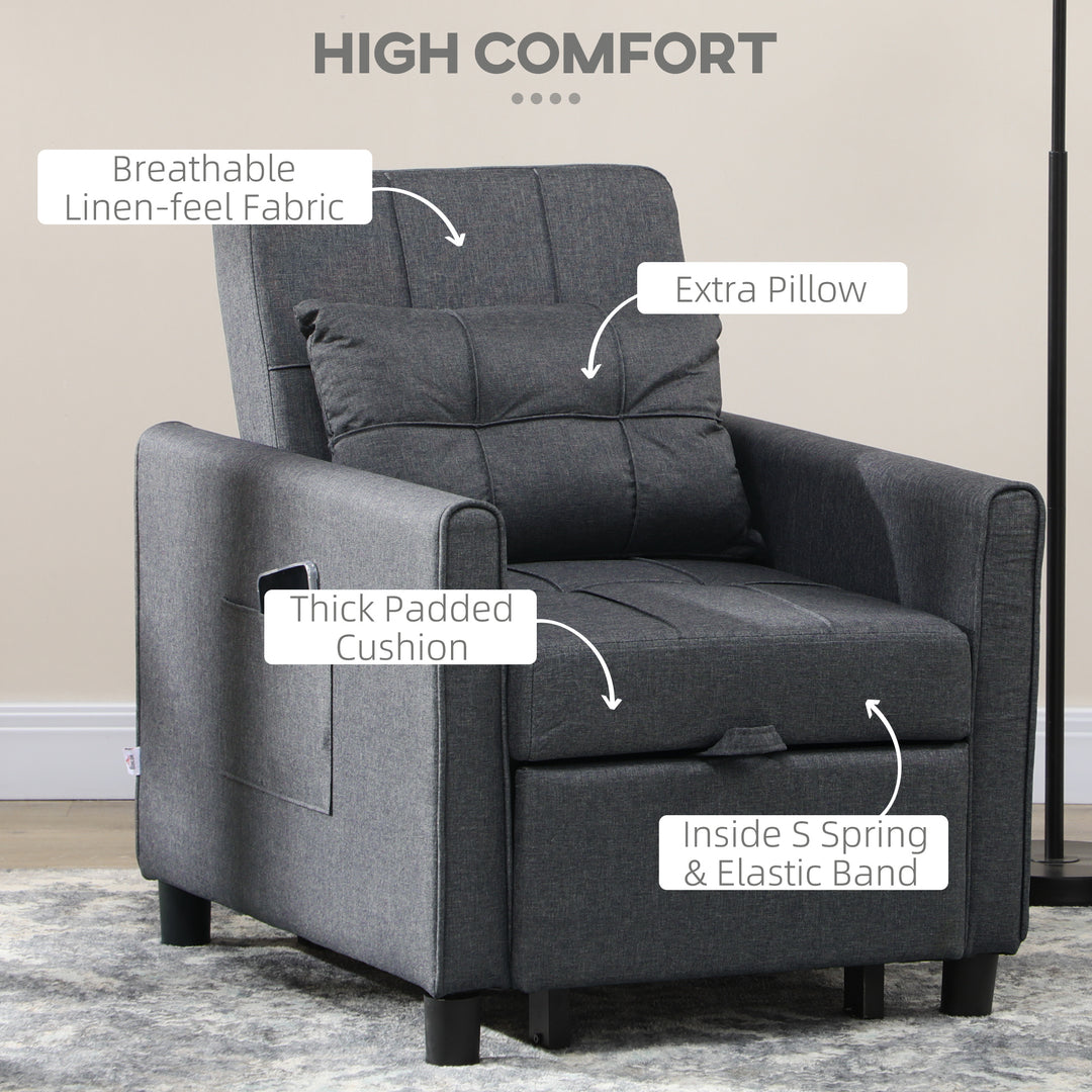Linen-Look Single Chair Bed - Grey