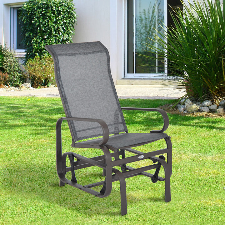 Outsunny Outdoor Gliding Rocking Chair with Sturdy Metal Frame Garden Comfortable Swing Chair for Patio, Backyard and Poolside, Grey