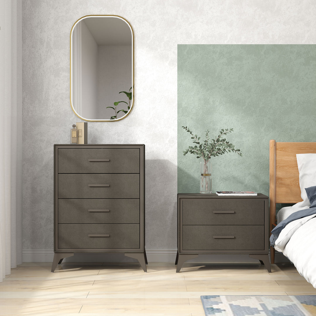 Velvet-Feel Chest of Two Drawers - Brown