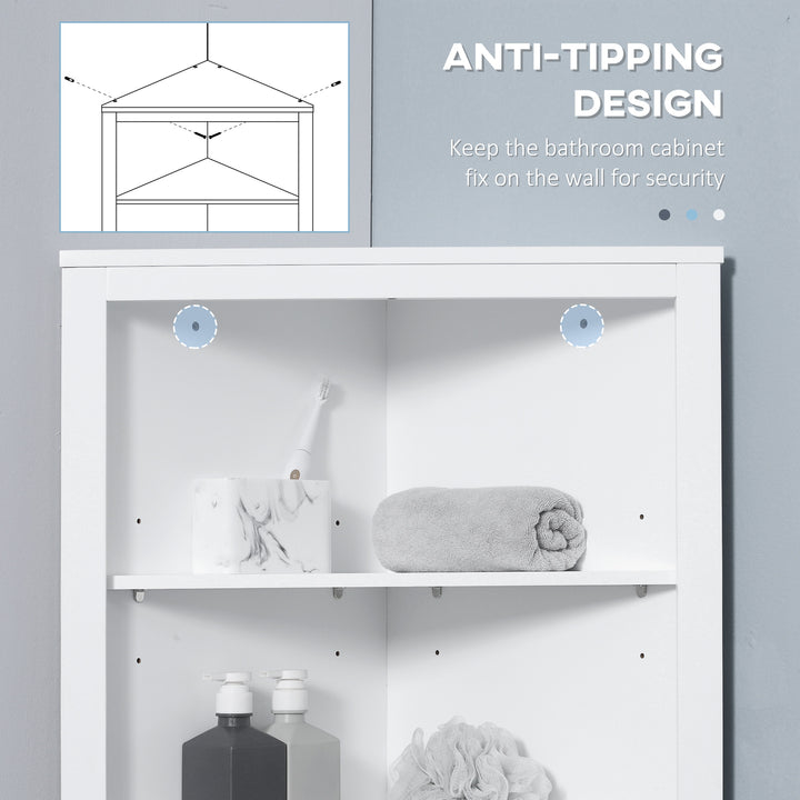 MCL Triangle Bathroom Cabinet, Corner Bathroom Storage Unit with Cupboard and 3-Tier Shelves, Free Standing, White