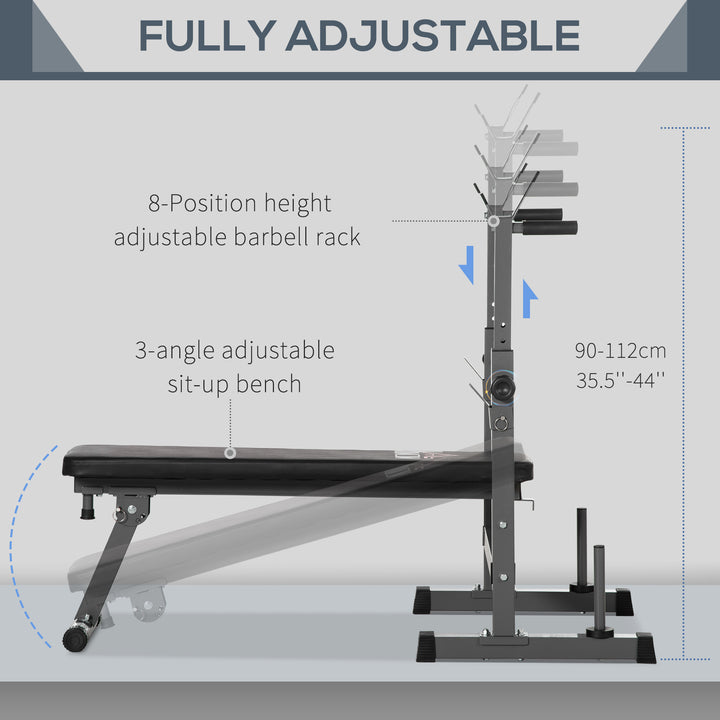 Adjustable Weight Bench, Foldable Bench, with Barbell Rack, Grey