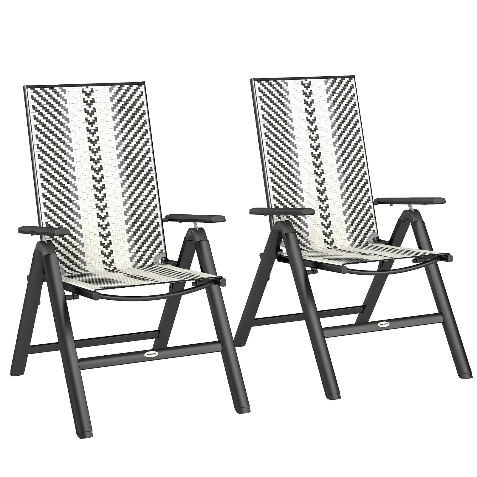 Set of Two Rattan Reclining Garden Chairs - Grey