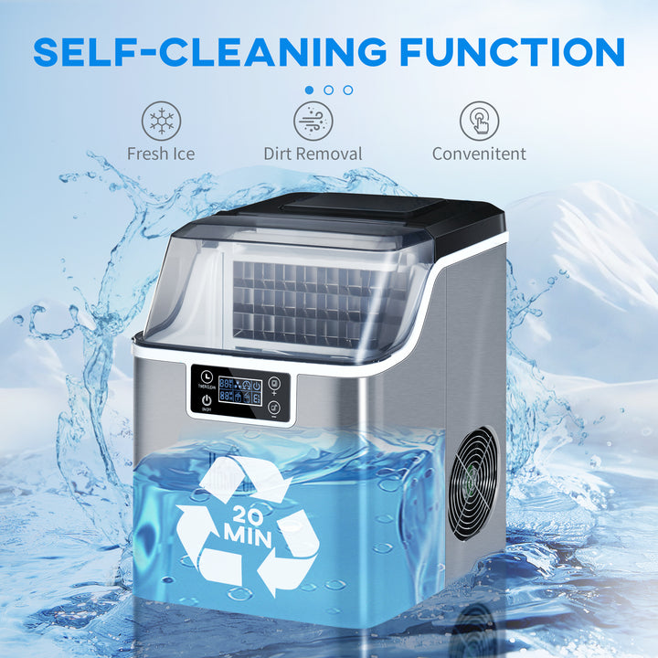 HOMCOM Ice Maker Machine, Counter Top Ice Cube Maker for Home, 20kg in 24 Hrs, 3.2L with Adjustable Cube Size, Self Cleaning Function, Ice Scoop