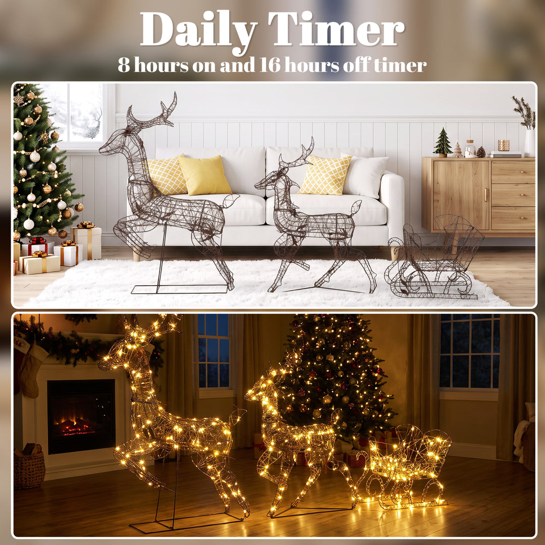 3-Piece Lighted Reindeer and Sleigh Set, PP Rattan Outdoor Christmas - view 6
