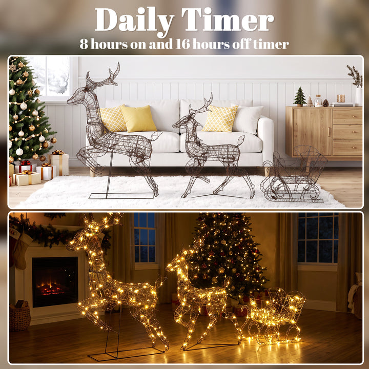 3-Piece Lighted Reindeer and Sleigh Set, PP Rattan Outdoor Christmas - view 6