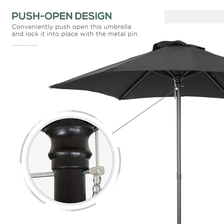 MCL 2m Garden Parasol Umbrella, Outdoor Sun Shade with 6 Sturdy Ribs for Balcony, Bench, Garden, Black