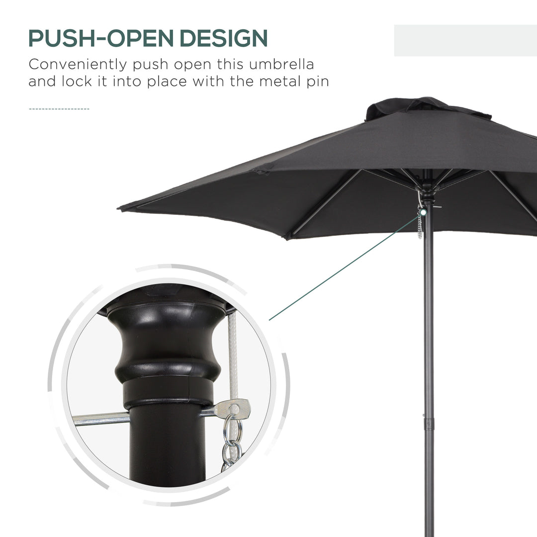 2m Garden Parasol Umbrella, Outdoor Sun Shade with 6 Sturdy Ribs for Balcony, Bench, Garden, Black