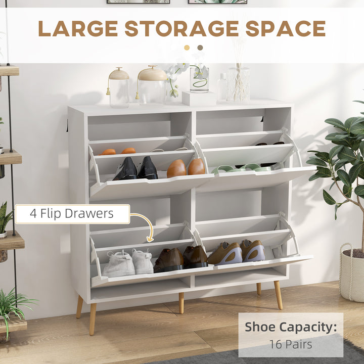 Shoe Storage Cabinet, 4 Flip Drawers, Shoe Organizer for 8-16 Pairs of Shoes, White