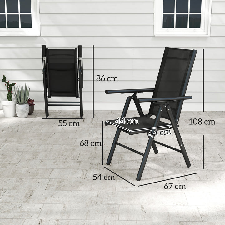 Set of 2 Folding Chair, Aluminium Frame Outdoor Camping Chairs with Breathable Mesh Back and Seat, Garden Chair Set with Armrests for Balcony, Black