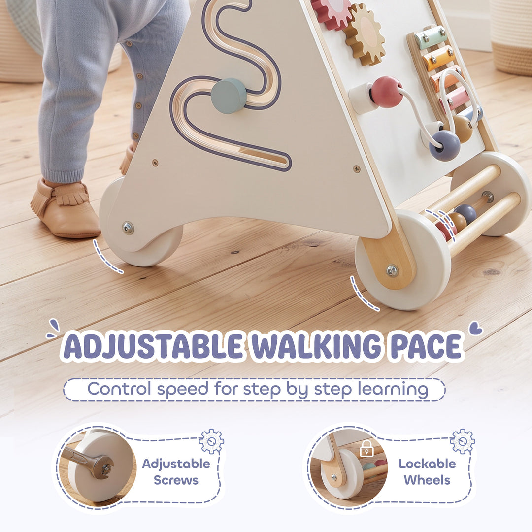 Wooden Baby Walker, Montessori Push Along Toy with 5 Blocks and - view 4