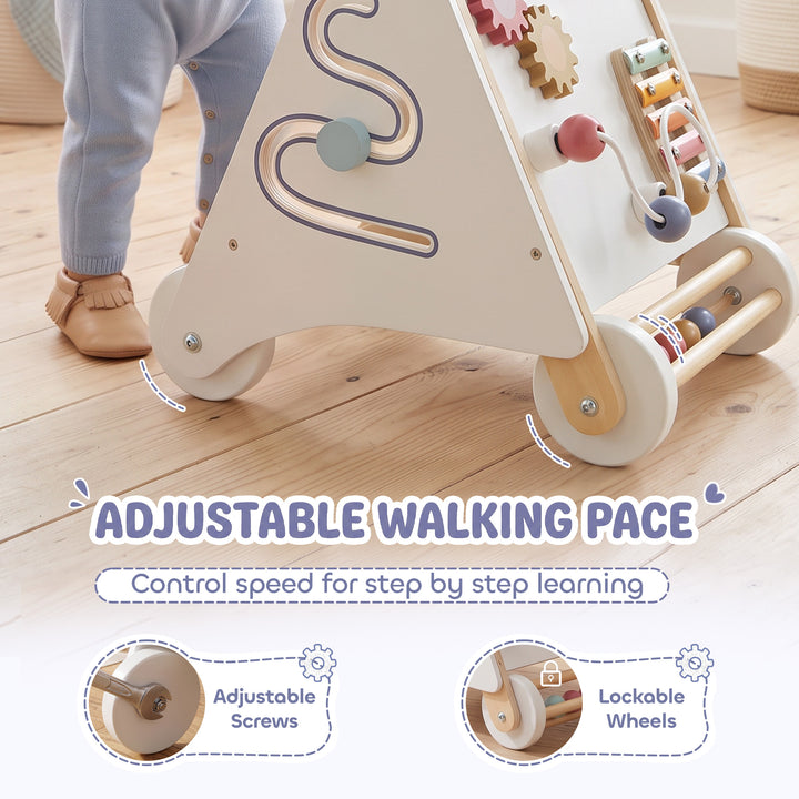 Wooden Baby Walker, Montessori Push Along Toy with 5 Blocks and - view 4
