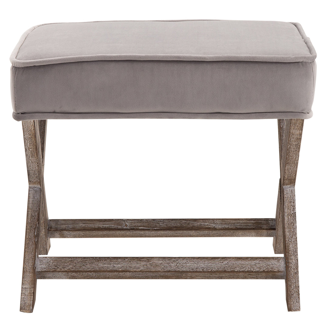 HOMCOM Padded Footstool with Velvet Cover and X Leg Chair, Shabby Chic Footrest, Solid Rubber Wood, 49.5 x 45 x 41 cm, Grey