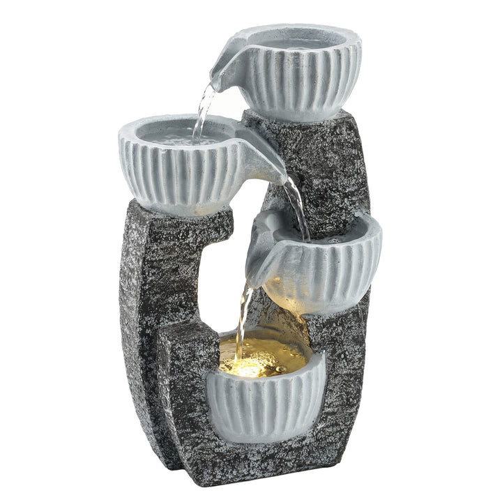 4-Tier Bowl Water Feature, Indoor Outdoor Garden Water Fountain with P