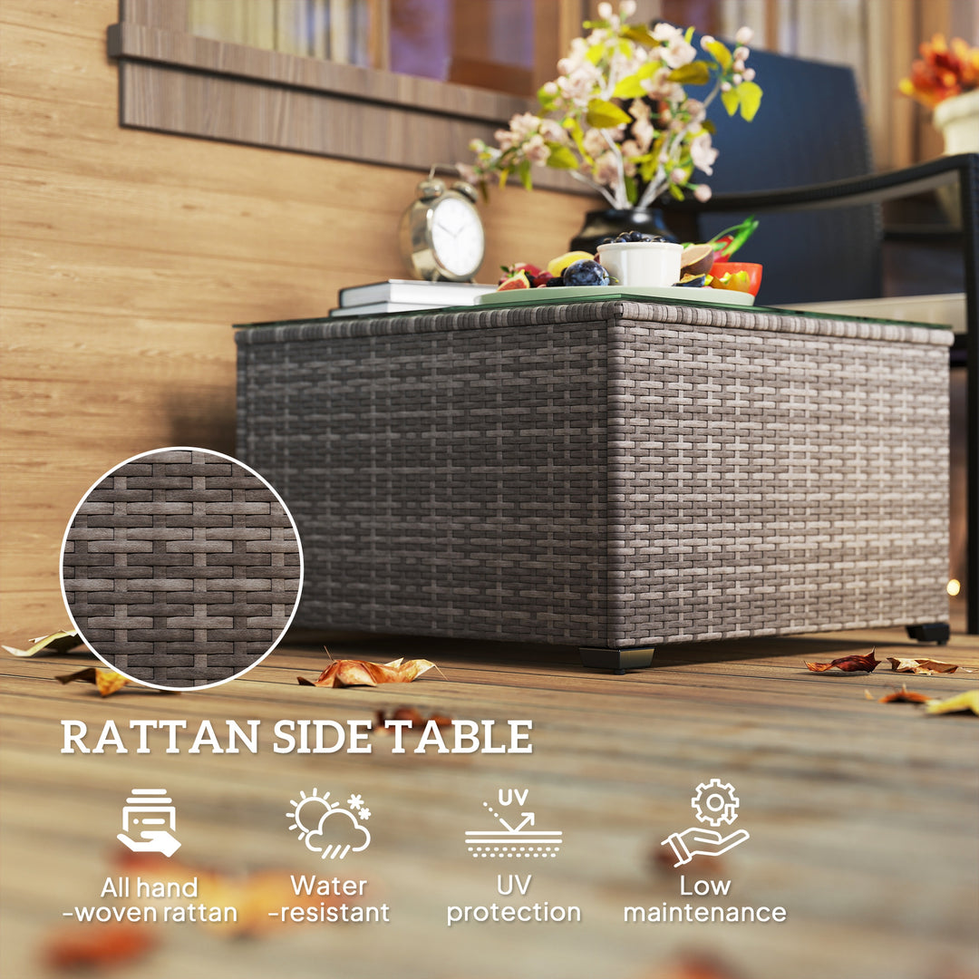 62 x 62cm Glass-Top Rattan Side Table - Dark Grey